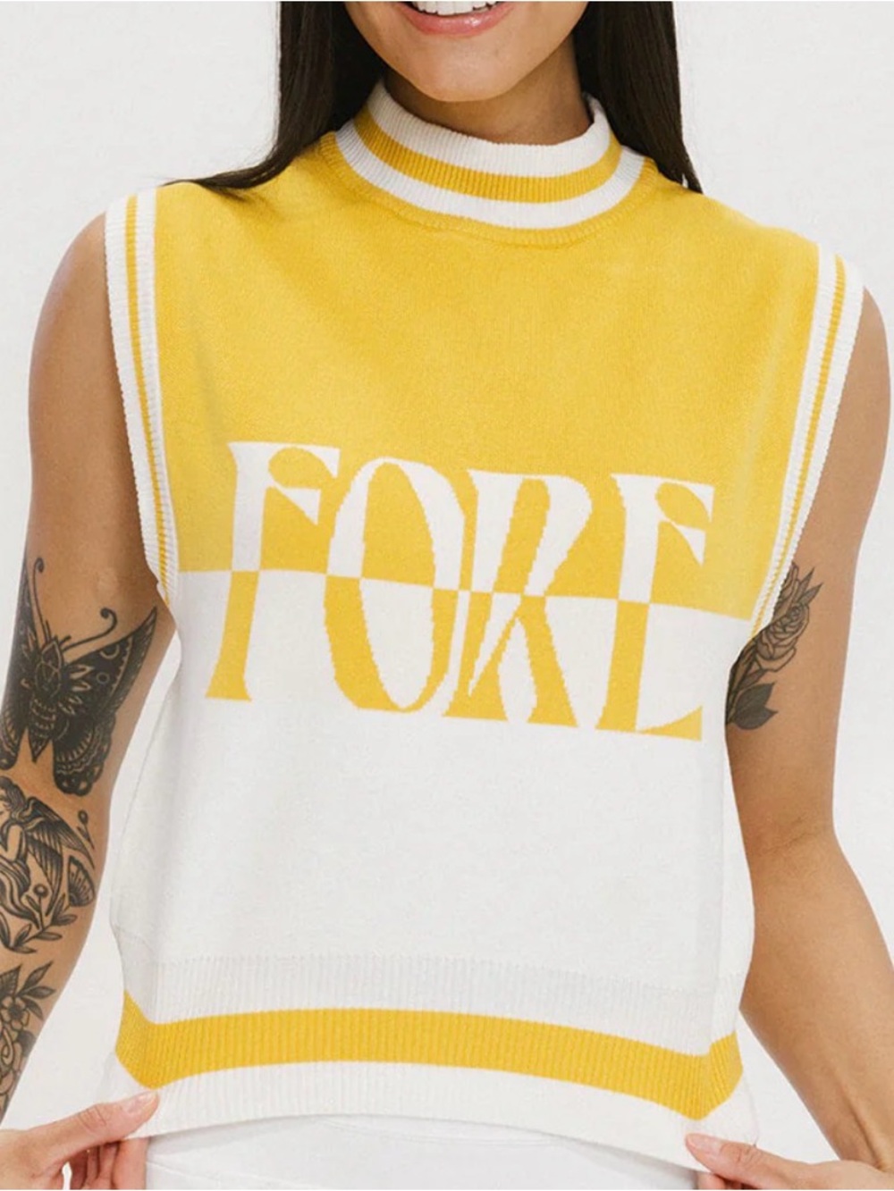 Fore All Sleeveless Knit Tank - Yellow & White